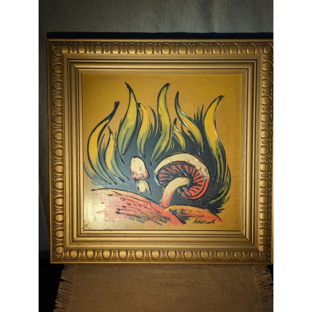 1970s‎ Vintage Ashbrook Original Painting Psychedelic Mushrooms Hippie Fire